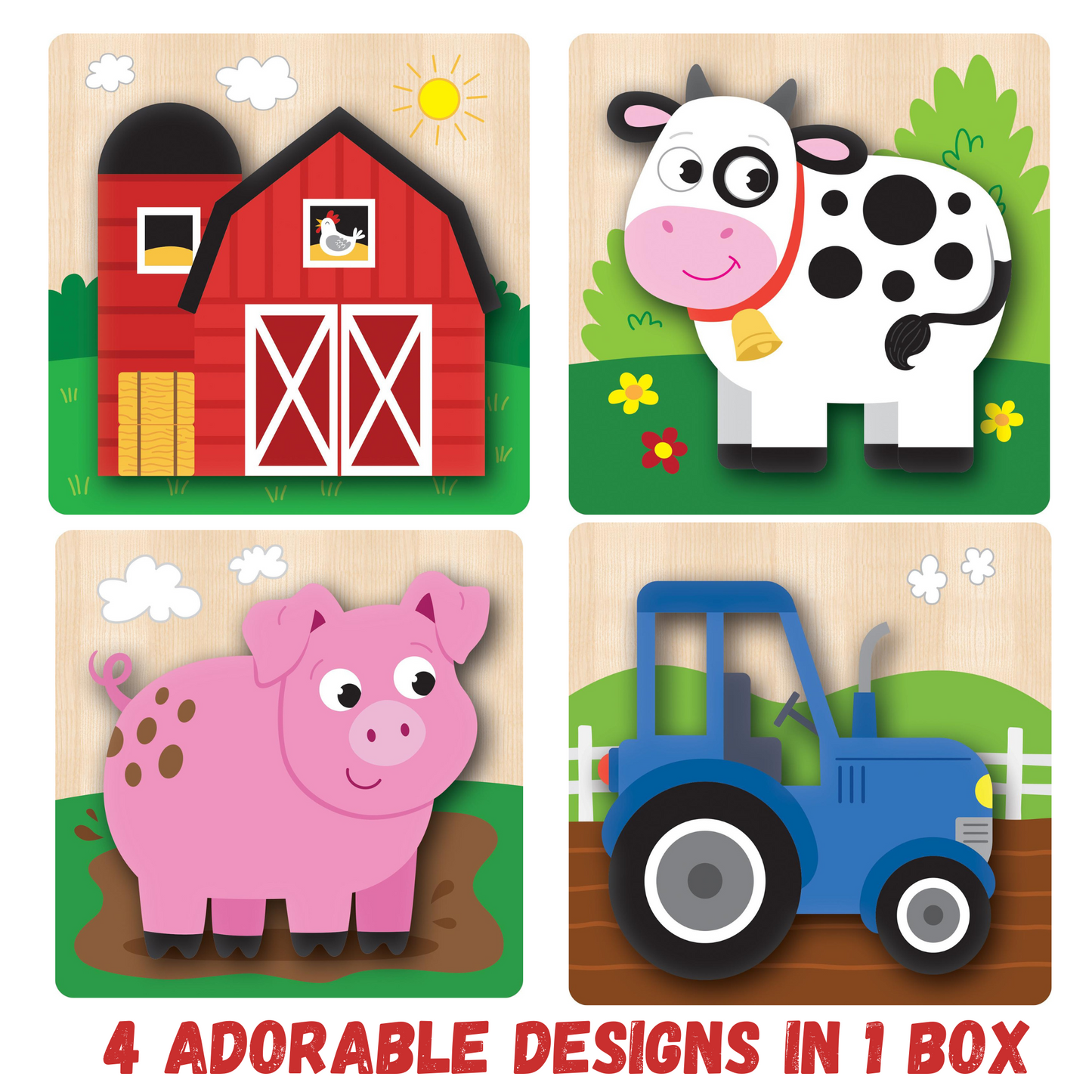 Wooden Chunky Farm Puzzle Set of 4