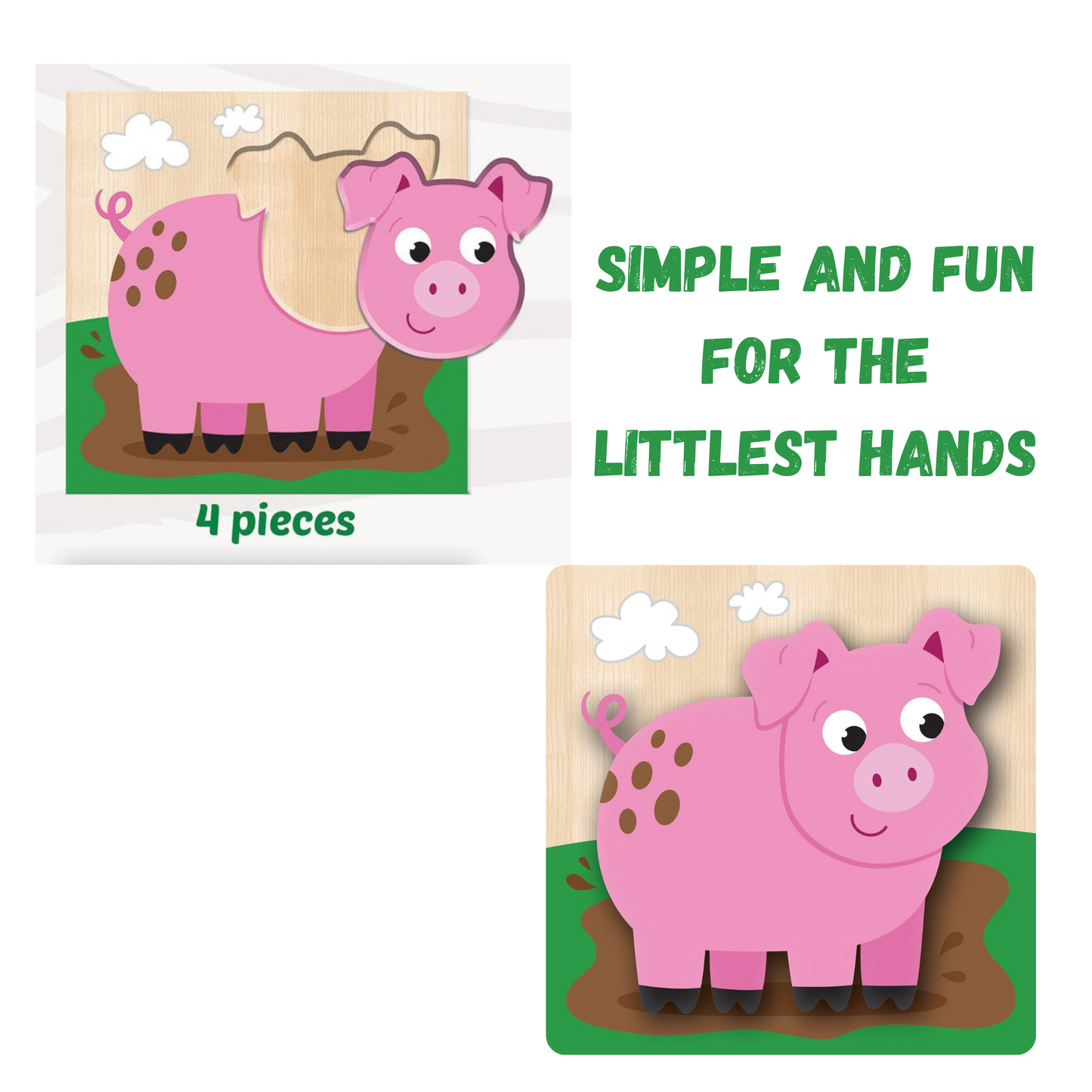 Wooden Chunky Farm Puzzle Set of 4