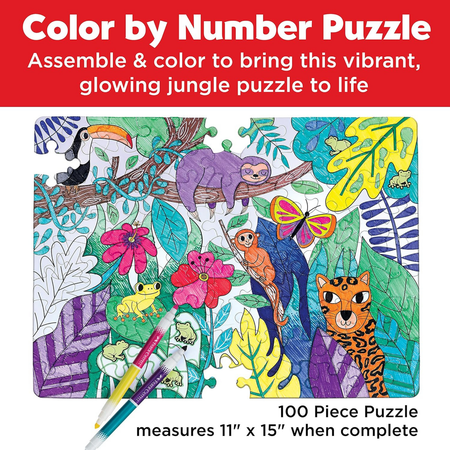 Color By Number Puzzle-Jungle Animals