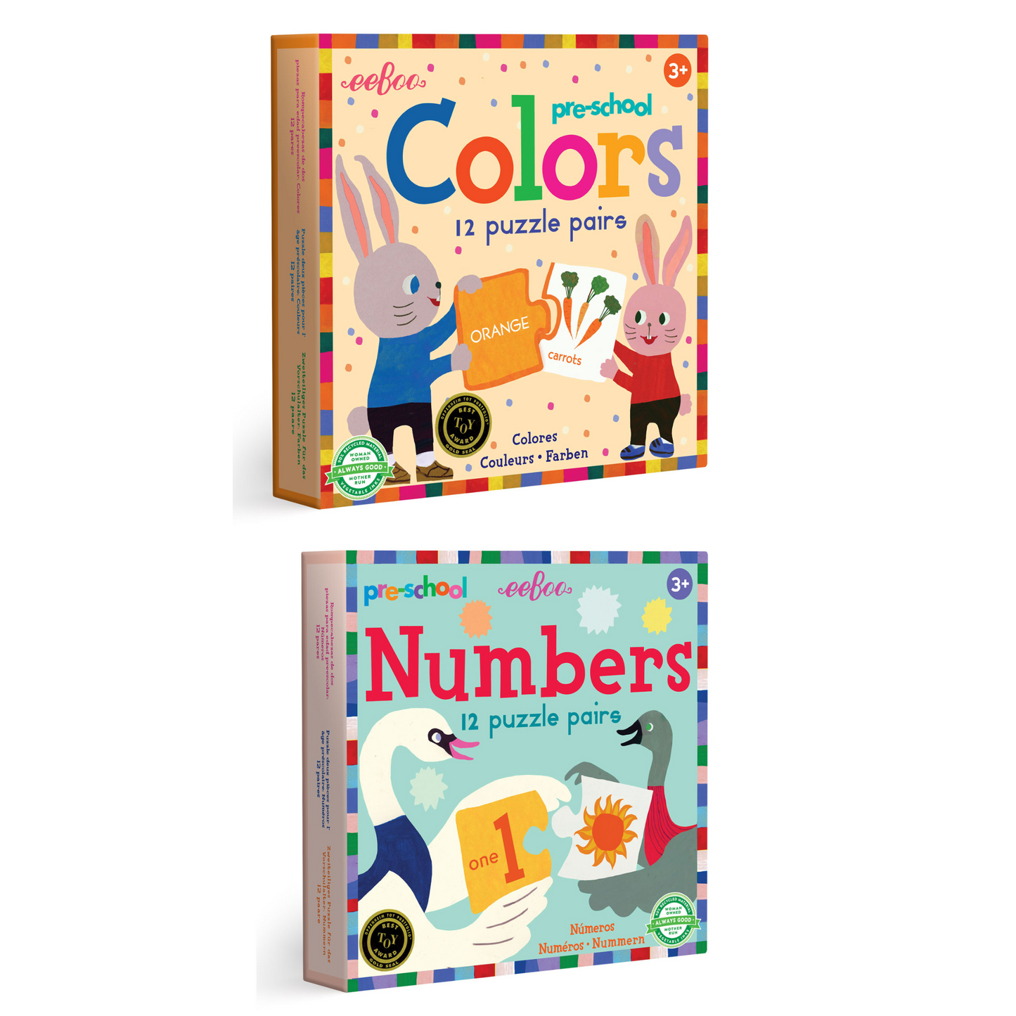 Preschool Puzzle Pairs: Colors or Numbers