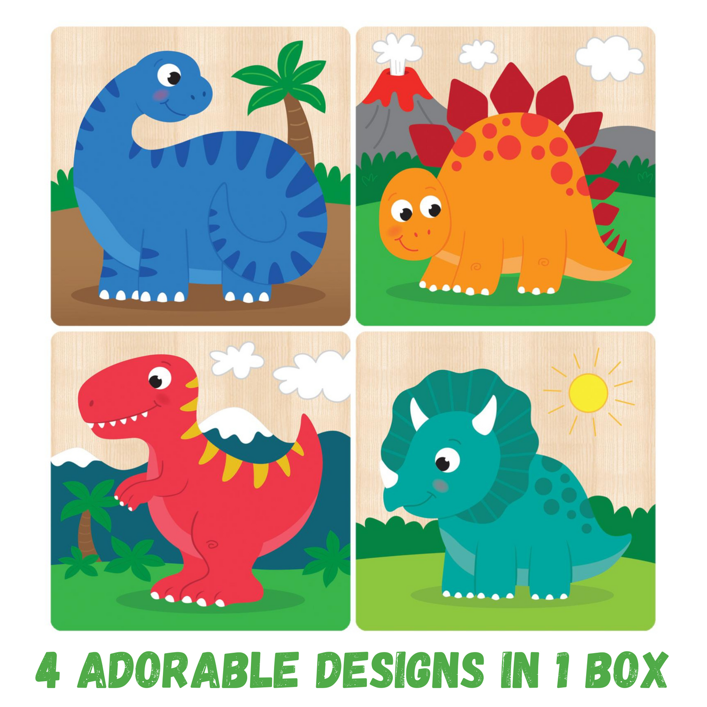 Wooden Chunky Dinosaur Puzzle Set of 4