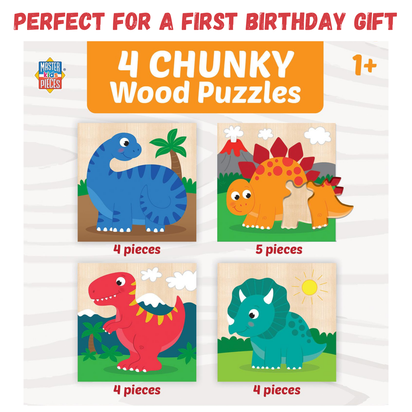 Wooden Chunky Dinosaur Puzzle Set of 4