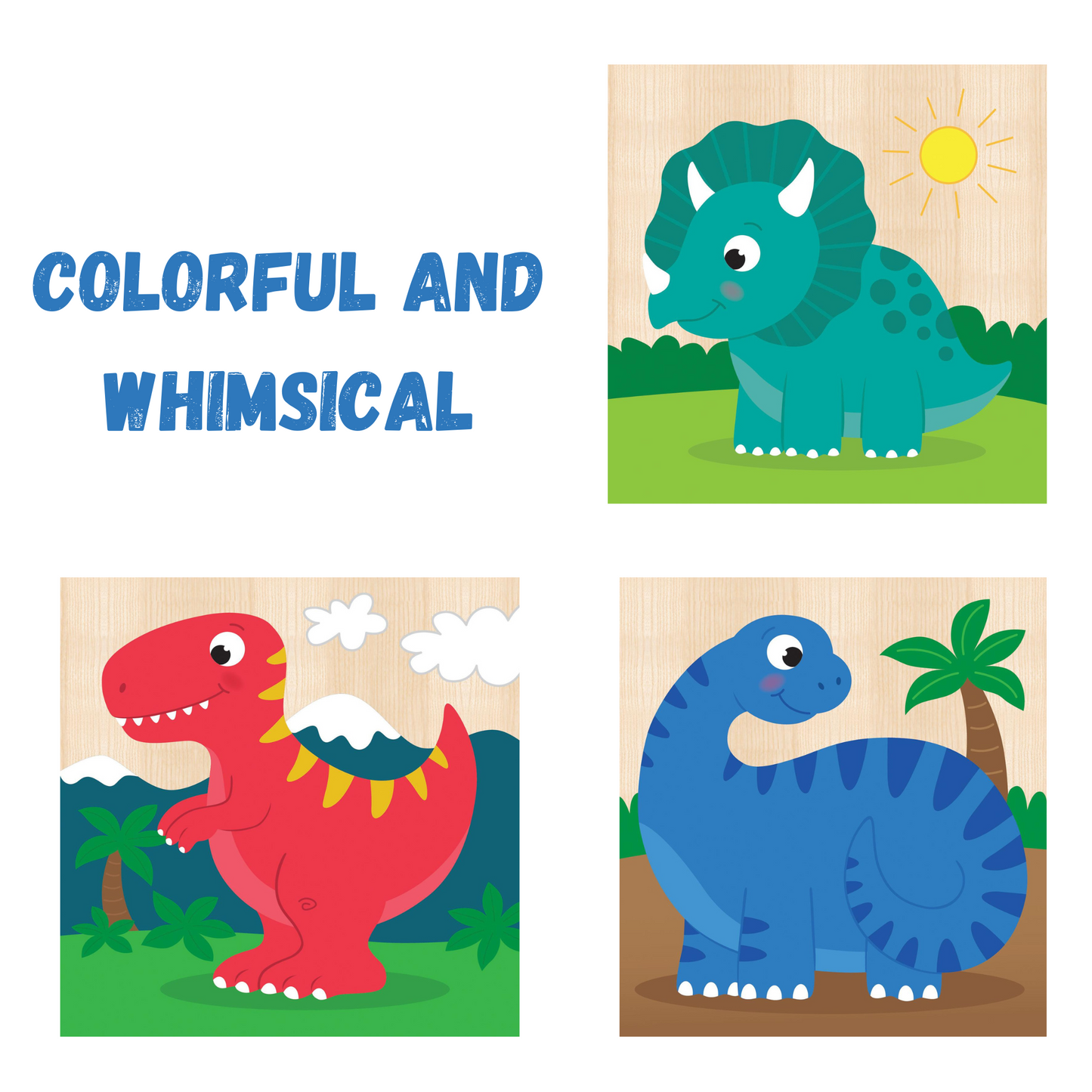 Wooden Chunky Dinosaur Puzzle Set of 4