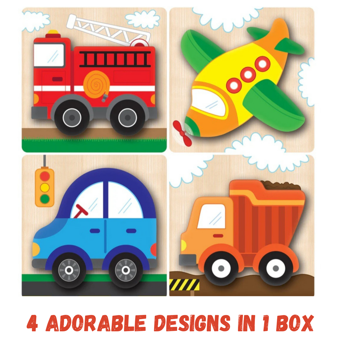 Wooden Chunky Vehicles Puzzle-Set of 4