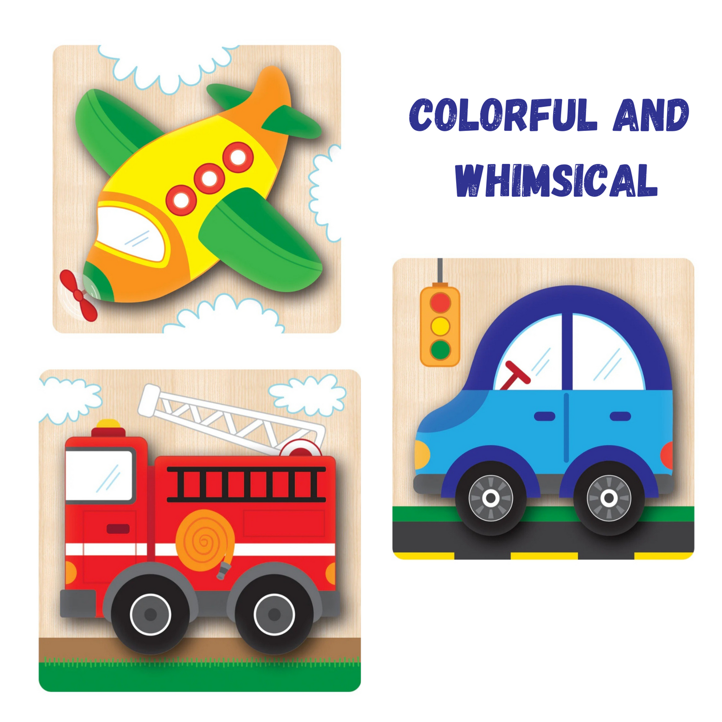 Wooden Chunky Vehicles Puzzle-Set of 4