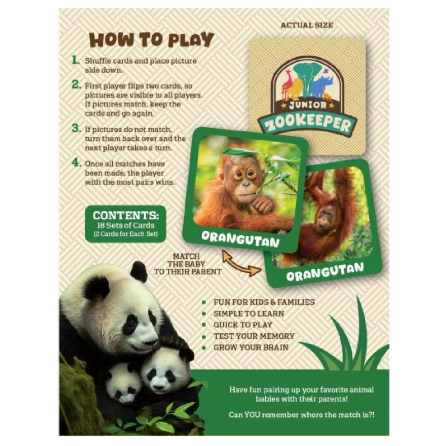 Jr Zookeeper Animal Babies Matching Game